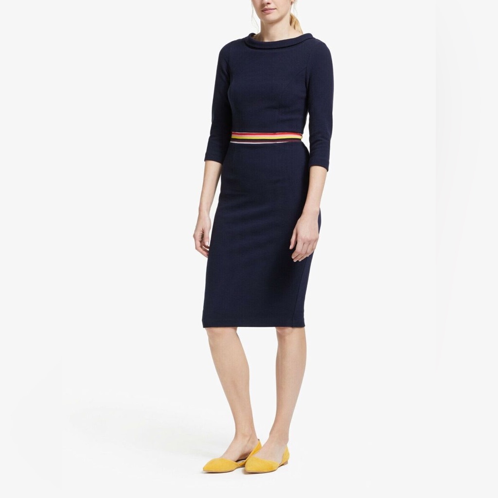 Boden Navy Midi Dress With Red, Yellow And White Waistband